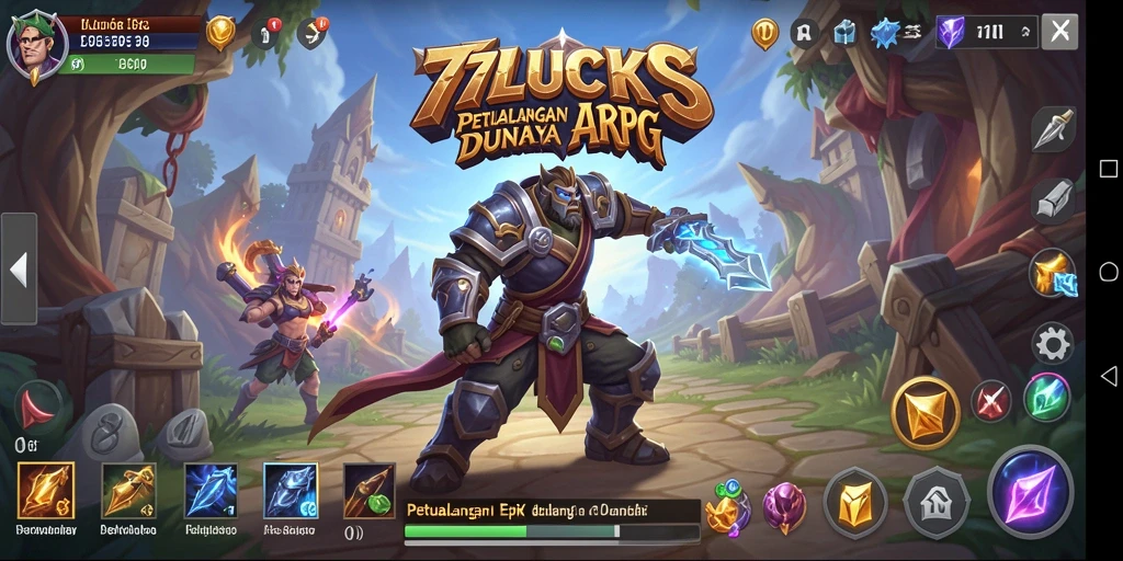 Tangkapan layar gameplay 77LUCKS yang menunjukkan pertarungan seru di dunia ARPG.
