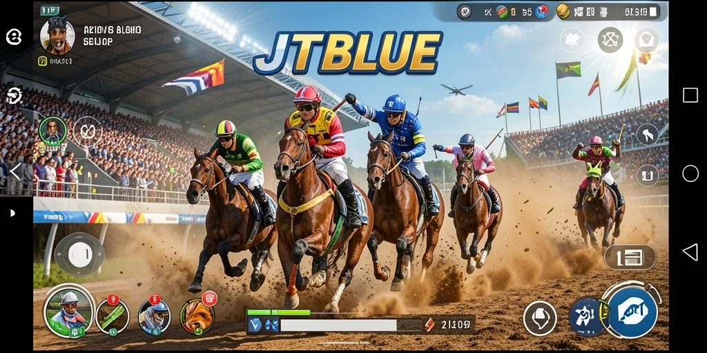 Tangkapan layar JTBLUE menunjukkan aksi balap yang mendebarkan dan grafik menawan.