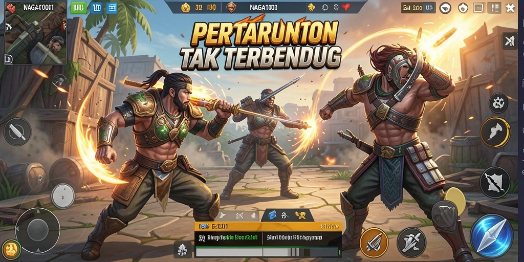 Screenshot gameplay NAGA1001 dengan aksi pertarungan intens di Battle Royale.