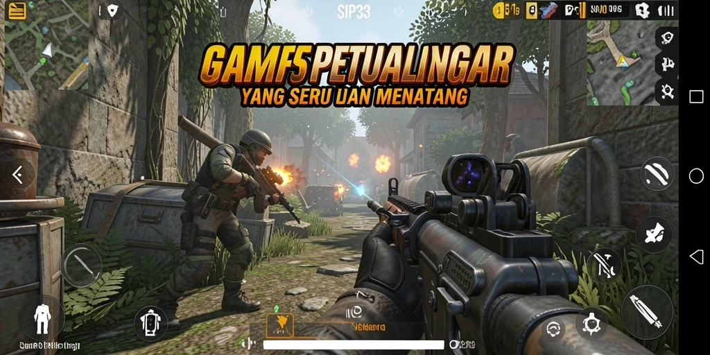 Tangkapan layar gameplay SIP33 dengan aksi tembak-menembak yang intens.